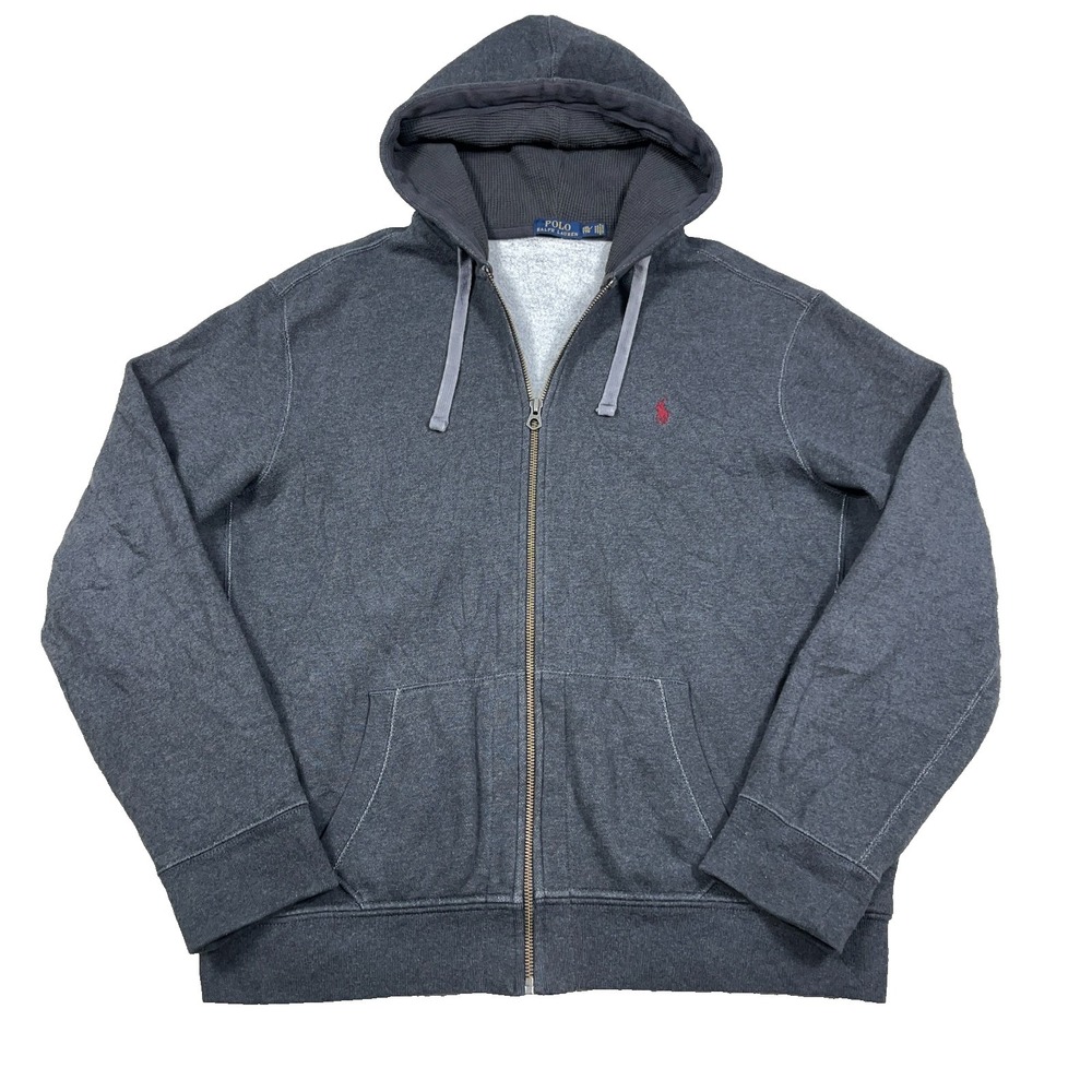 Polo Ralph Lauren Hoodie Men XXL Gray Sweatshirt Track Jacket Full Zip Heather